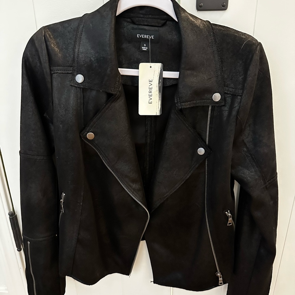 NWT Small Evereve Black Marren Moto Jacket with Silver Hardware